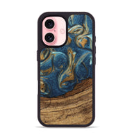 iPhone 16 Wood Phone Case - Lilia (Teal & Gold, 746596)