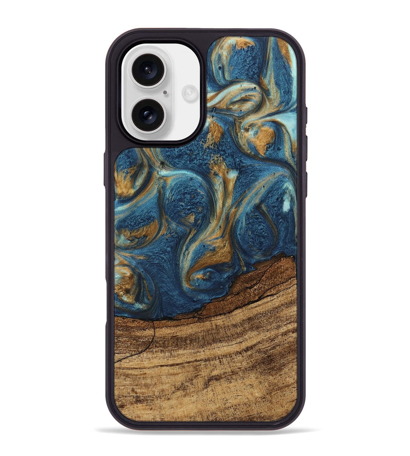 iPhone 16 Plus Wood Phone Case - Lilia (Teal & Gold, 746596)