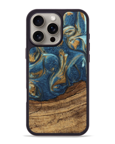 iPhone 16 Pro Max Wood Phone Case - Lilia (Teal & Gold, 746596)