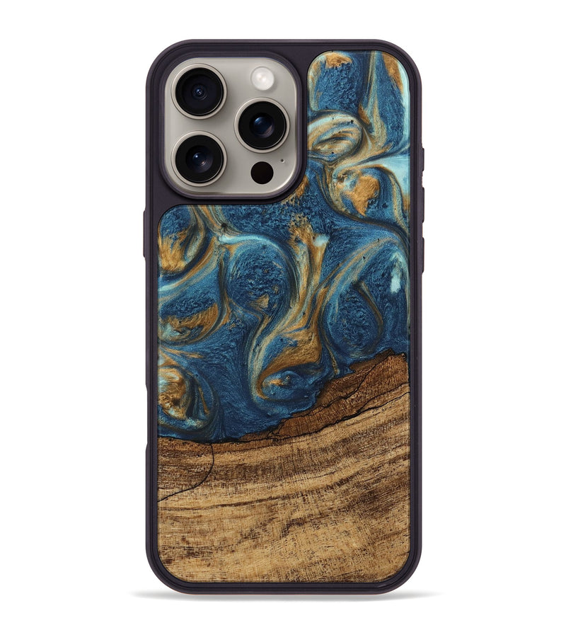 iPhone 16 Pro Max Wood Phone Case - Lilia (Teal & Gold, 746596)