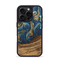 iPhone 16 Pro Wood Phone Case - Lilia (Teal & Gold, 746596)