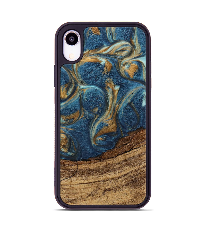 iPhone Xr Wood Phone Case - Lilia (Teal & Gold, 746596)