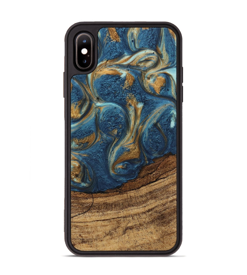 iPhone Xs Max Wood Phone Case - Lilia (Teal & Gold, 746596)