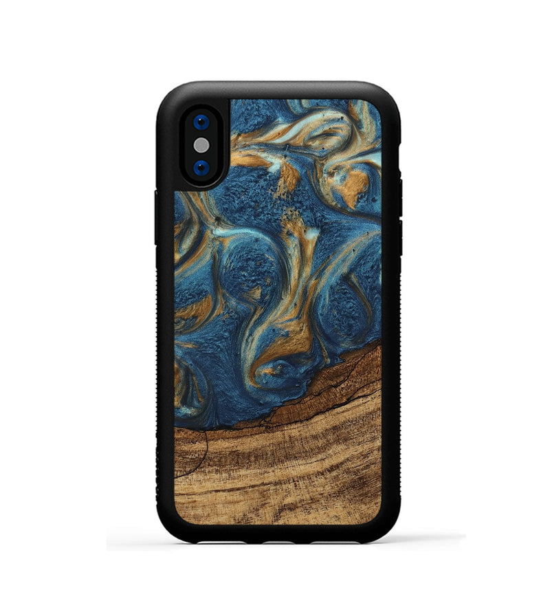 iPhone Xs Wood Phone Case - Lilia (Teal & Gold, 746596)