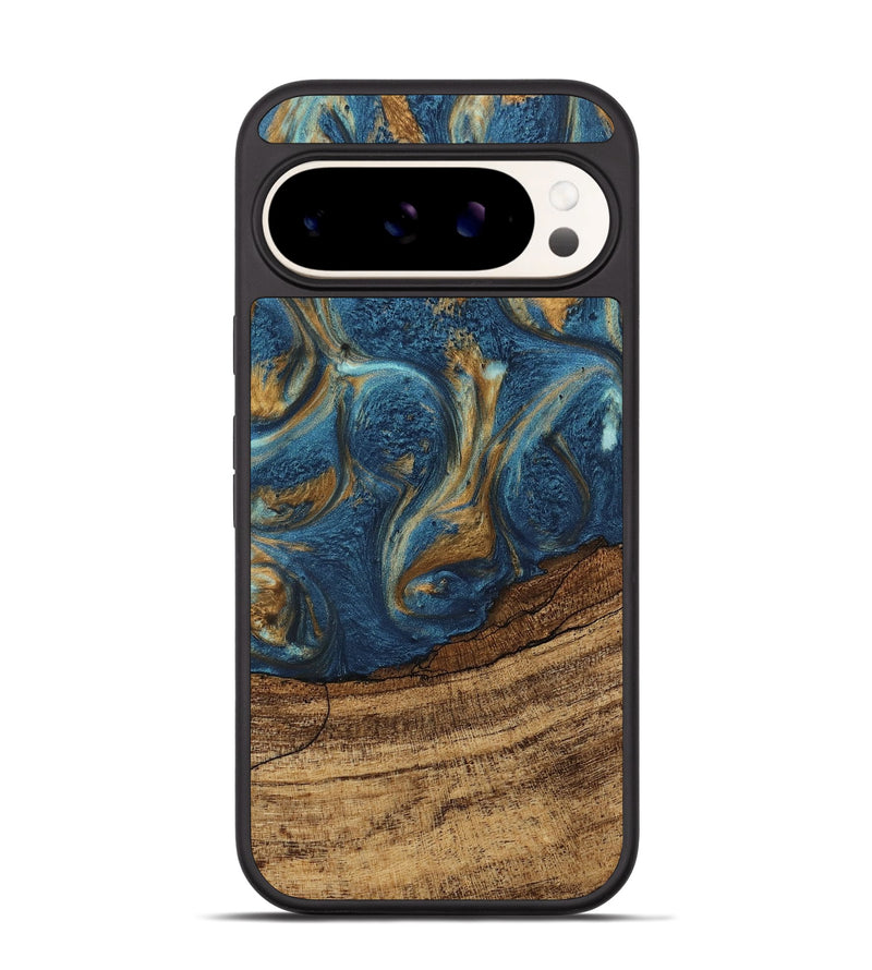 Pixel 9 Pro Wood Phone Case - Lilia (Teal & Gold, 746596)