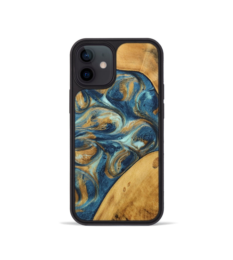 iPhone 12 mini Wood Phone Case - Edmond (Teal & Gold, 746597)