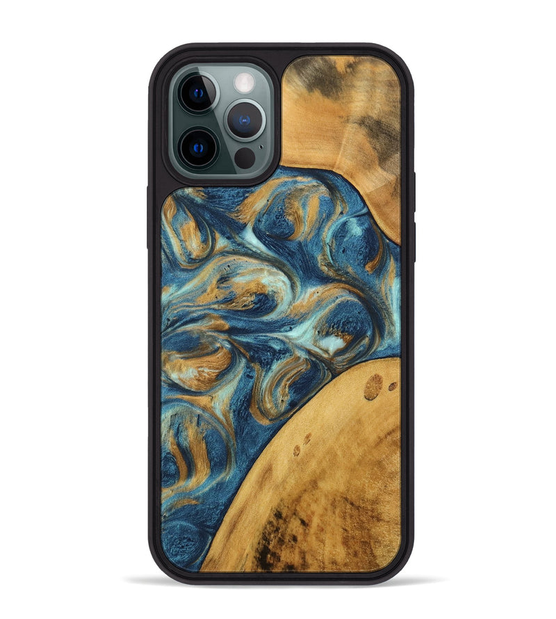 iPhone 12 Pro Max Wood Phone Case - Edmond (Teal & Gold, 746597)