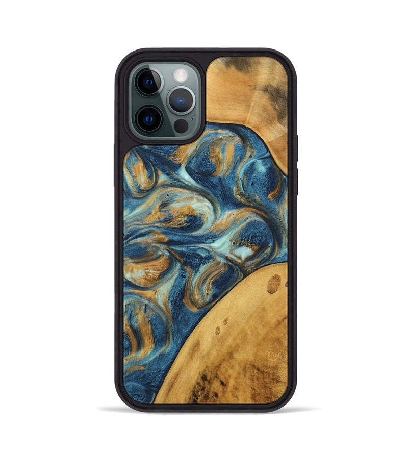 iPhone 12 Pro Wood Phone Case - Edmond (Teal & Gold, 746597)