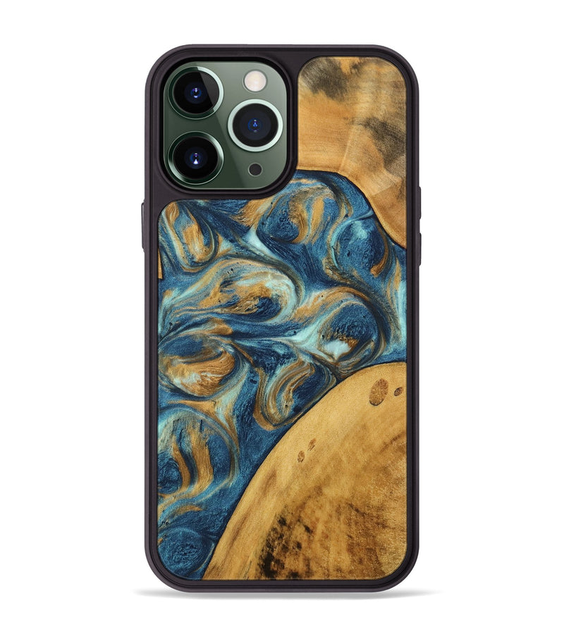 iPhone 13 Pro Max Wood Phone Case - Edmond (Teal & Gold, 746597)