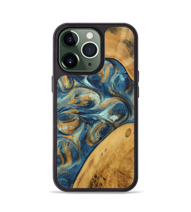 iPhone 13 Pro Wood Phone Case - Edmond (Teal & Gold, 746597)