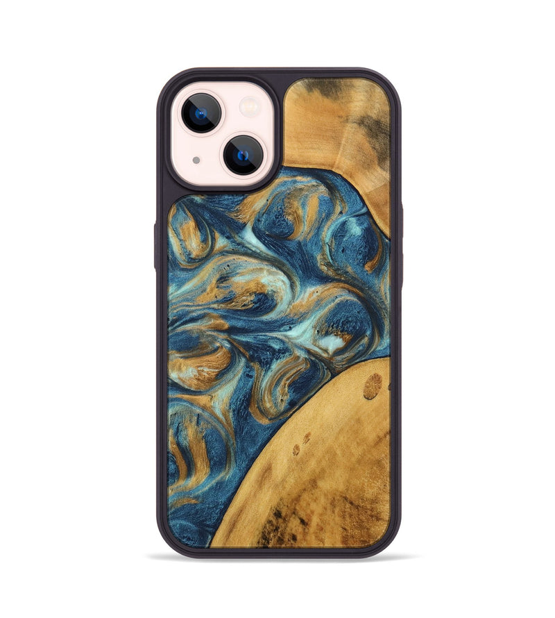 iPhone 14 Wood Phone Case - Edmond (Teal & Gold, 746597)