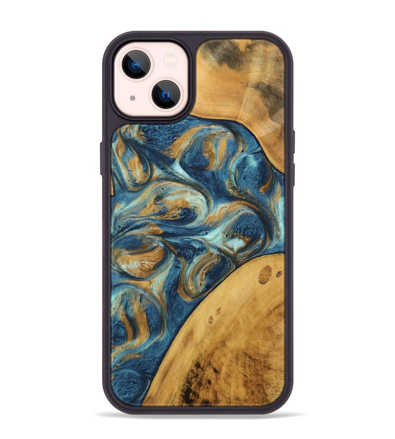 iPhone 14 Plus Wood Phone Case - Edmond (Teal & Gold, 746597)