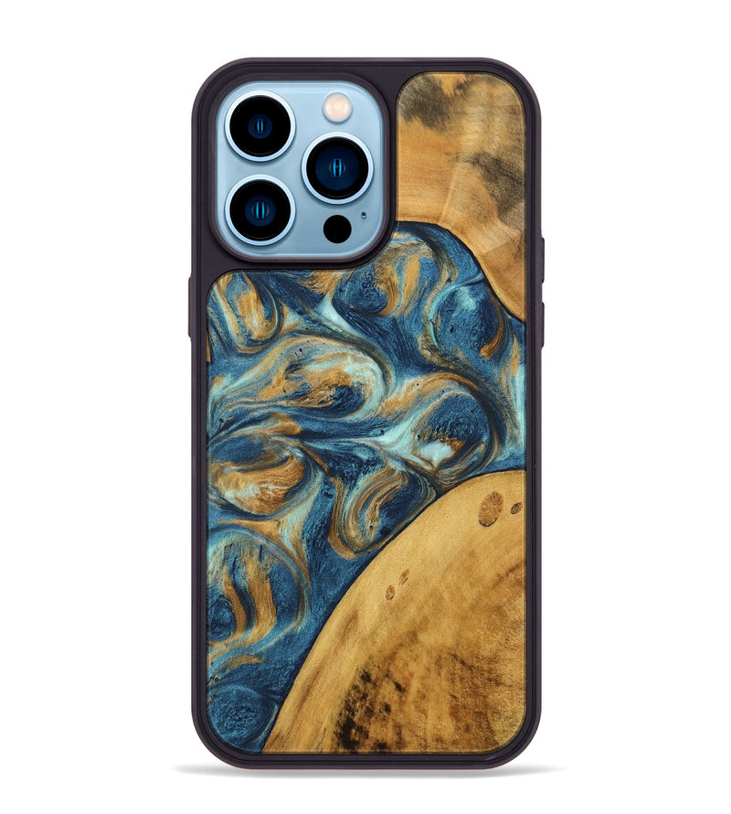 iPhone 14 Pro Max Wood Phone Case - Edmond (Teal & Gold, 746597)