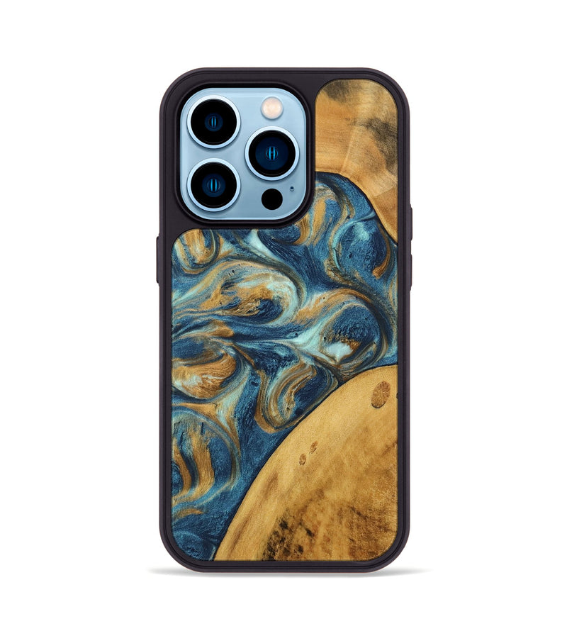 iPhone 14 Pro Wood Phone Case - Edmond (Teal & Gold, 746597)