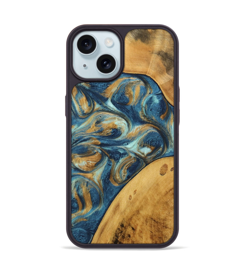 iPhone 15 Wood Phone Case - Edmond (Teal & Gold, 746597)