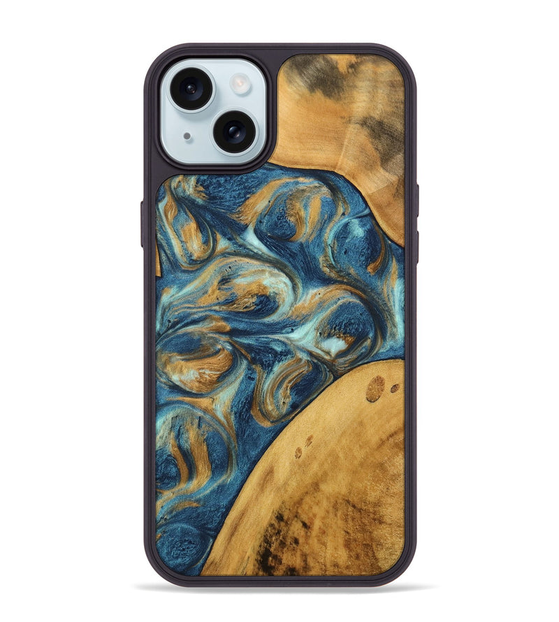 iPhone 15 Plus Wood Phone Case - Edmond (Teal & Gold, 746597)