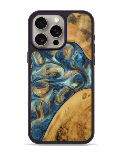 iPhone 15 Pro Max Wood Phone Case - Edmond (Teal & Gold, 746597)