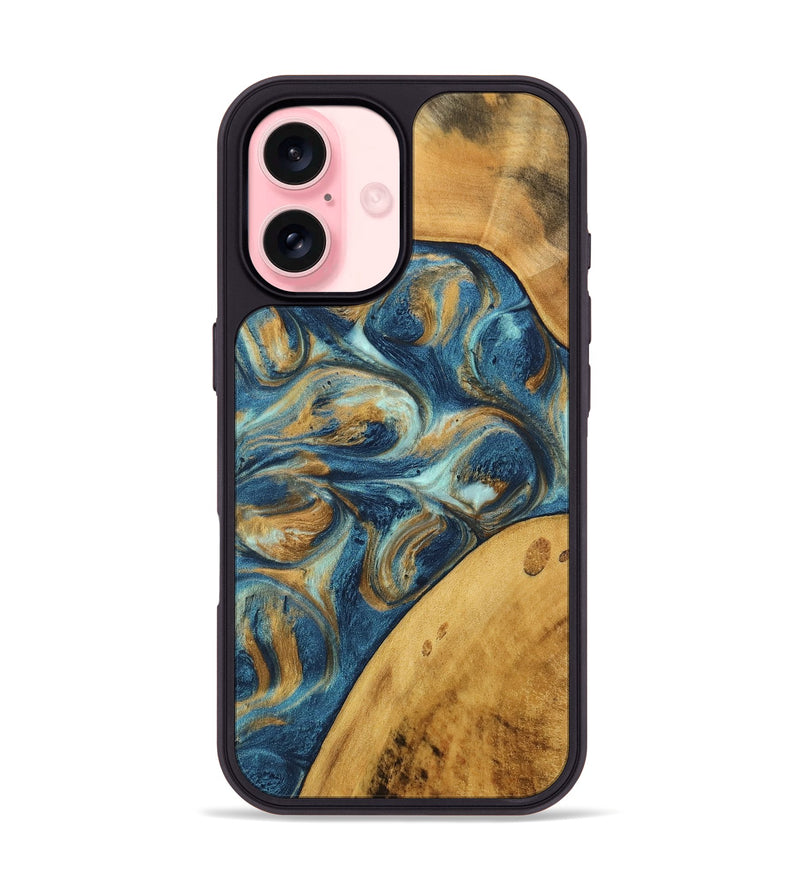 iPhone 16 Wood Phone Case - Edmond (Teal & Gold, 746597)