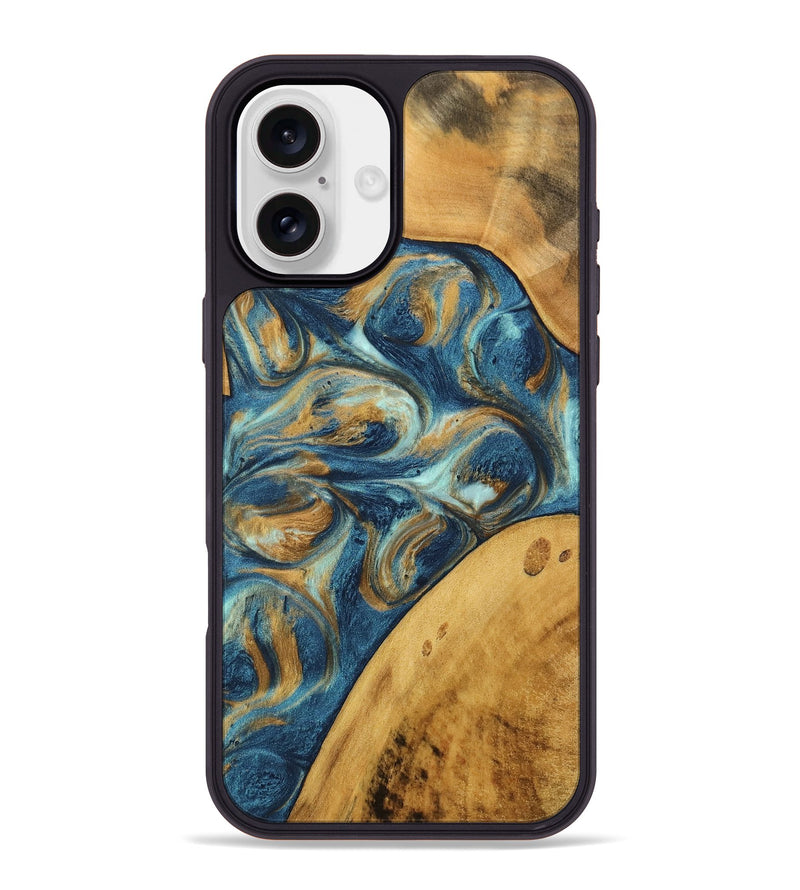 iPhone 16 Plus Wood Phone Case - Edmond (Teal & Gold, 746597)