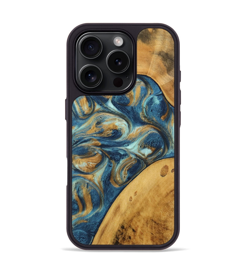 iPhone 16 Pro Wood Phone Case - Edmond (Teal & Gold, 746597)