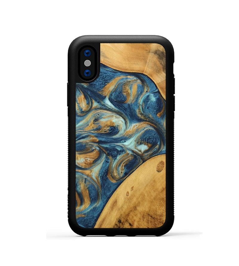 iPhone Xs Wood Phone Case - Edmond (Teal & Gold, 746597)