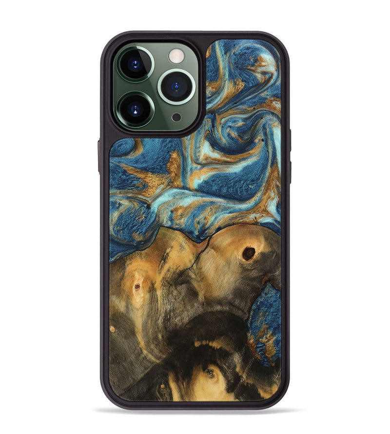 iPhone 13 Pro Max Wood Phone Case - Lucius (Teal & Gold, 746598)