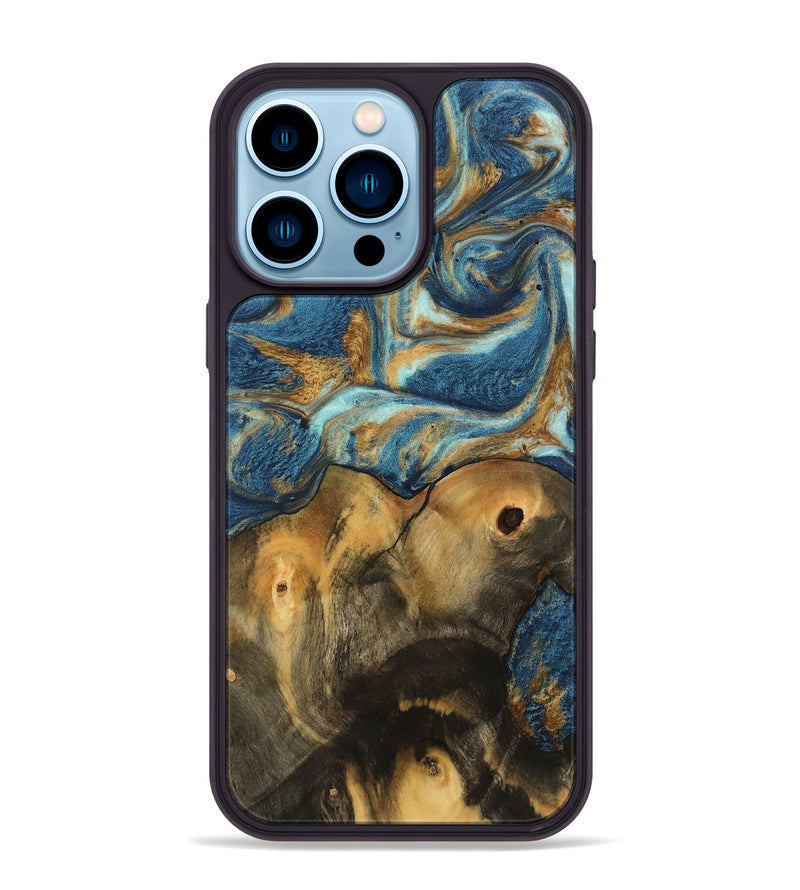 iPhone 14 Pro Max Wood Phone Case - Lucius (Teal & Gold, 746598)