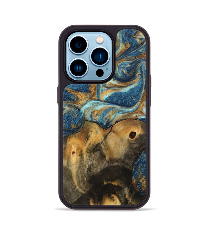 iPhone 14 Pro Wood Phone Case - Lucius (Teal & Gold, 746598)