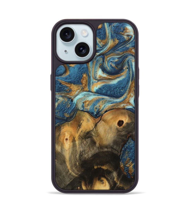 iPhone 15 Wood Phone Case - Lucius (Teal & Gold, 746598)