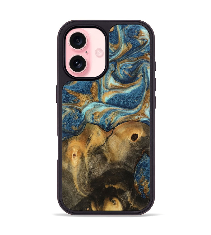 iPhone 16 Wood Phone Case - Lucius (Teal & Gold, 746598)