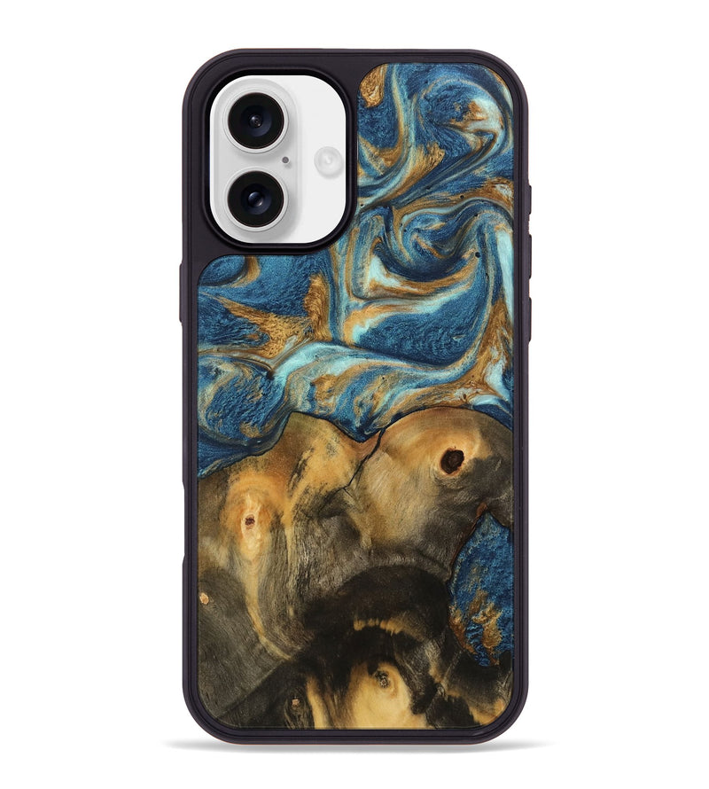 iPhone 16 Plus Wood Phone Case - Lucius (Teal & Gold, 746598)