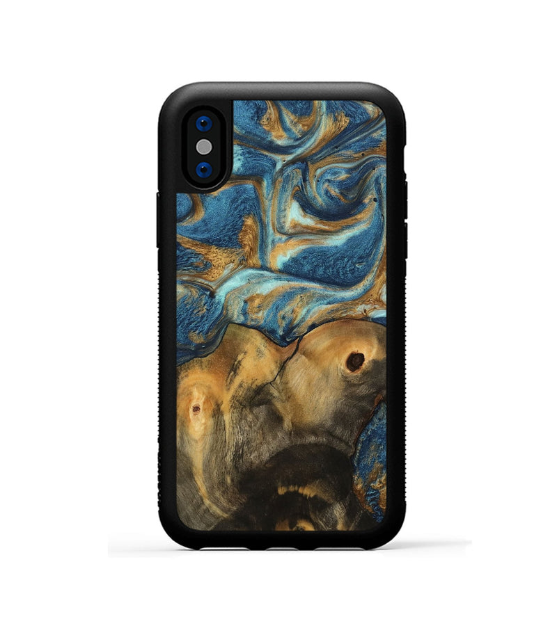 iPhone Xs Wood Phone Case - Lucius (Teal & Gold, 746598)