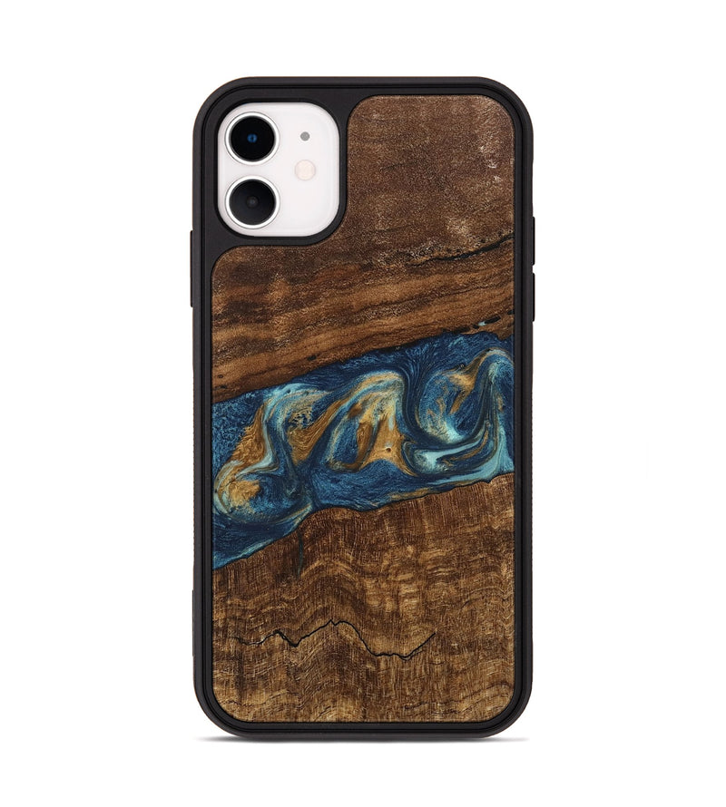 iPhone 11 Wood Phone Case - Novella (Teal & Gold, 746603)