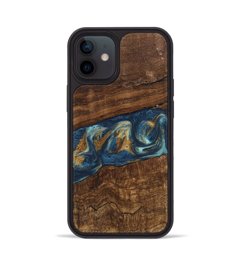 iPhone 12 Wood Phone Case - Novella (Teal & Gold, 746603)