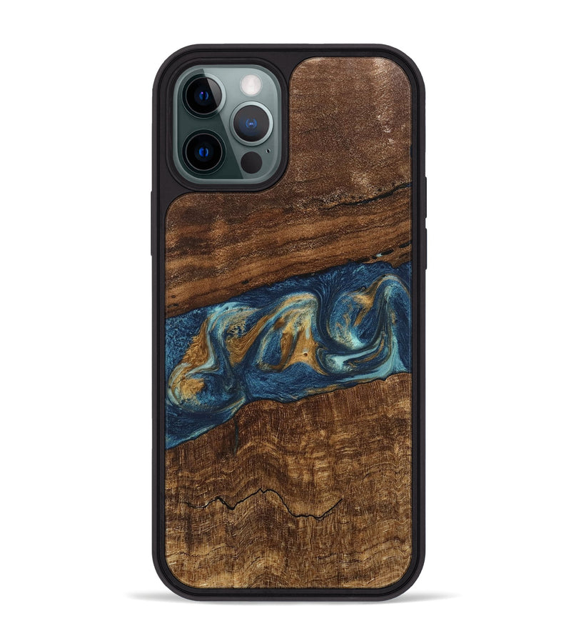 iPhone 12 Pro Max Wood Phone Case - Novella (Teal & Gold, 746603)