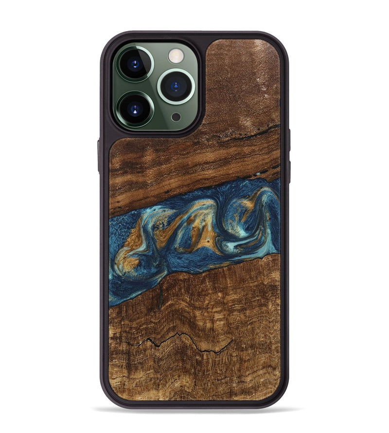 iPhone 13 Pro Max Wood Phone Case - Novella (Teal & Gold, 746603)