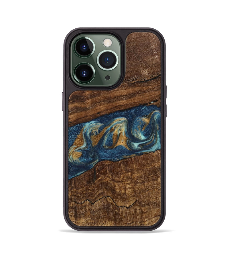 iPhone 13 Pro Wood Phone Case - Novella (Teal & Gold, 746603)