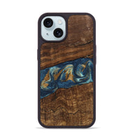 iPhone 15 Wood Phone Case - Novella (Teal & Gold, 746603)