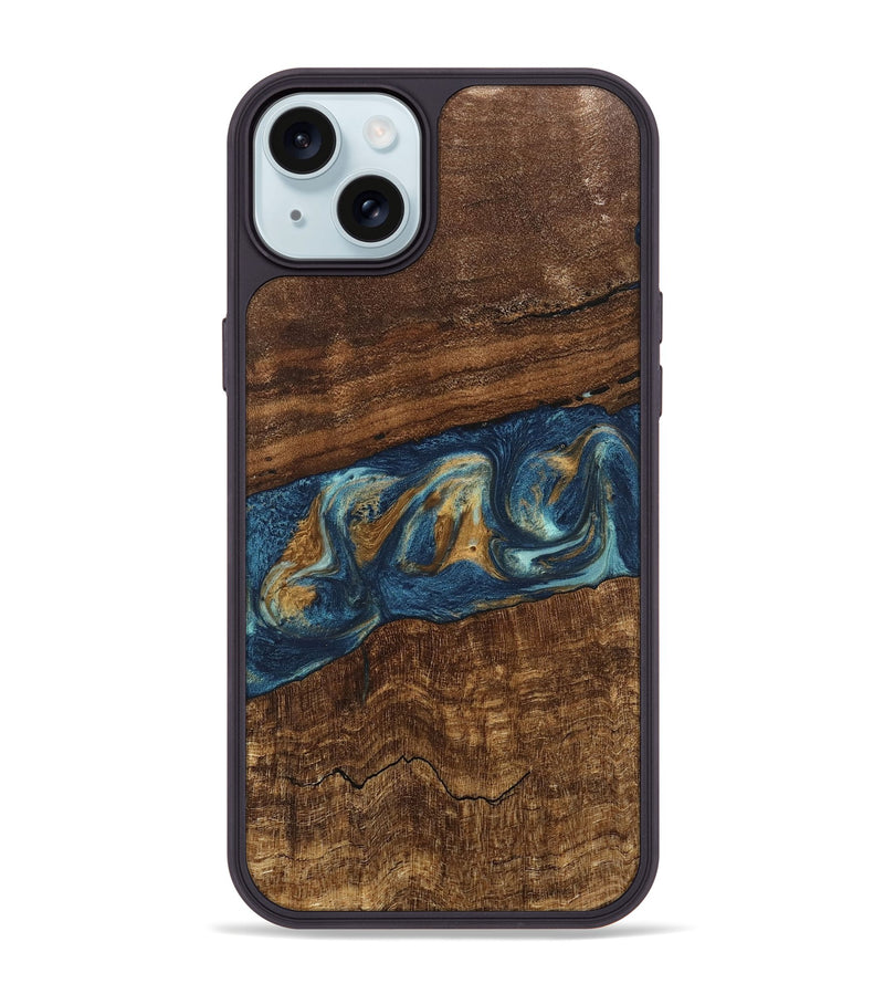 iPhone 15 Plus Wood Phone Case - Novella (Teal & Gold, 746603)