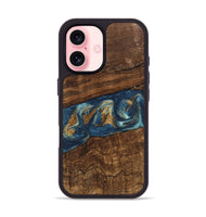 iPhone 16 Wood Phone Case - Novella (Teal & Gold, 746603)