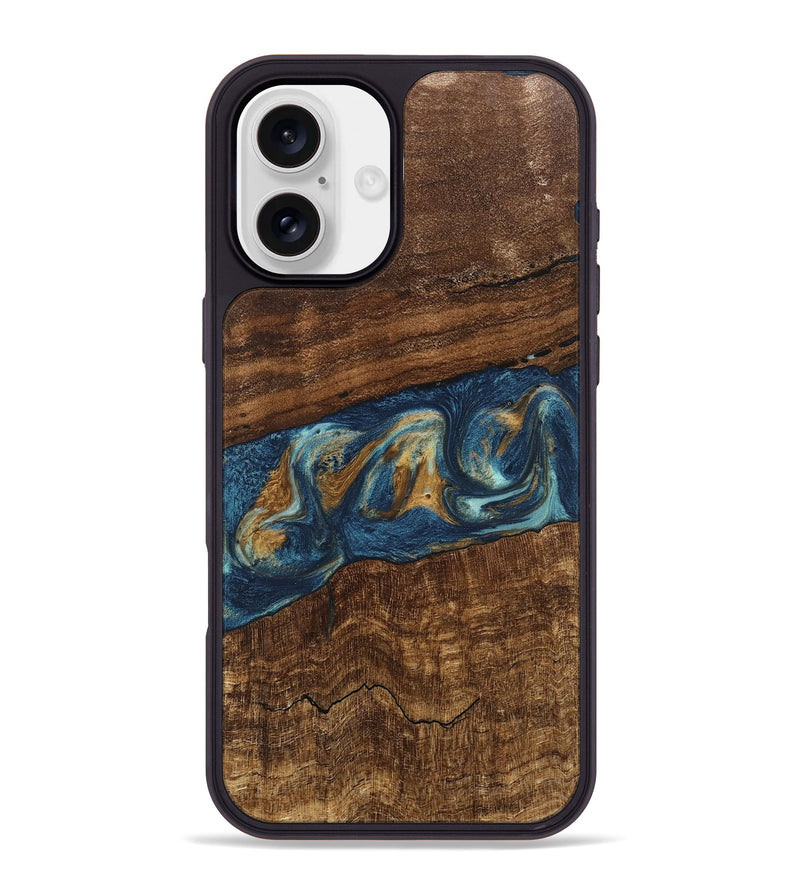 iPhone 16 Plus Wood Phone Case - Novella (Teal & Gold, 746603)