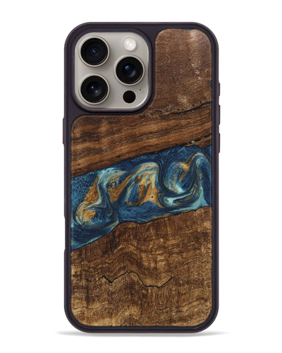 iPhone 16 Pro Max Wood Phone Case - Novella (Teal & Gold, 746603)