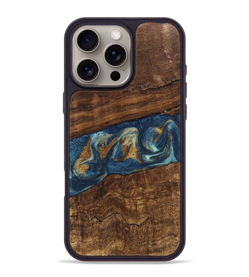 iPhone 16 Pro Max Wood Phone Case - Novella (Teal & Gold, 746603)