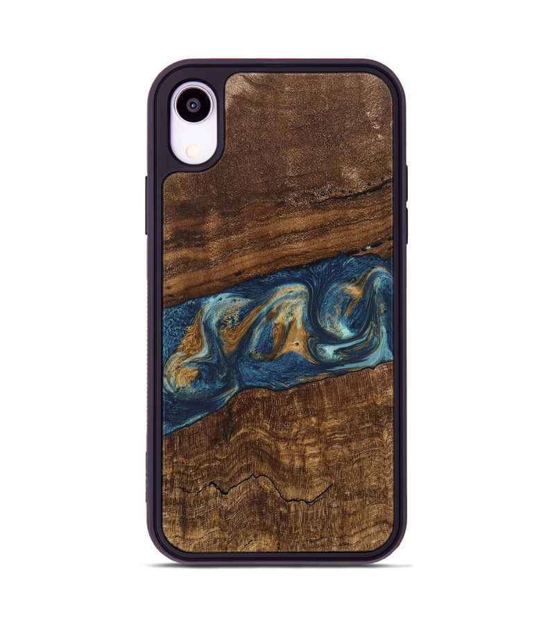 iPhone Xr Wood Phone Case - Novella (Teal & Gold, 746603)