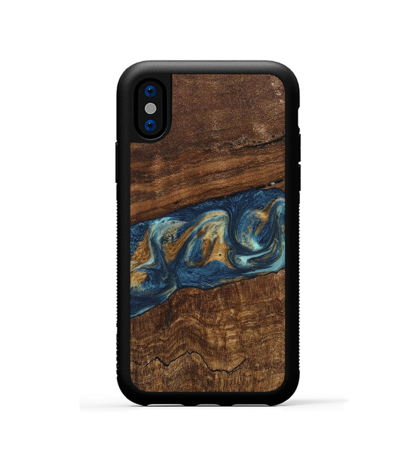 iPhone Xs Wood Phone Case - Novella (Teal & Gold, 746603)