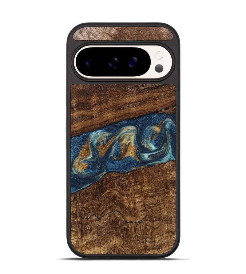 Pixel 9 Pro Wood Phone Case - Novella (Teal & Gold, 746603)