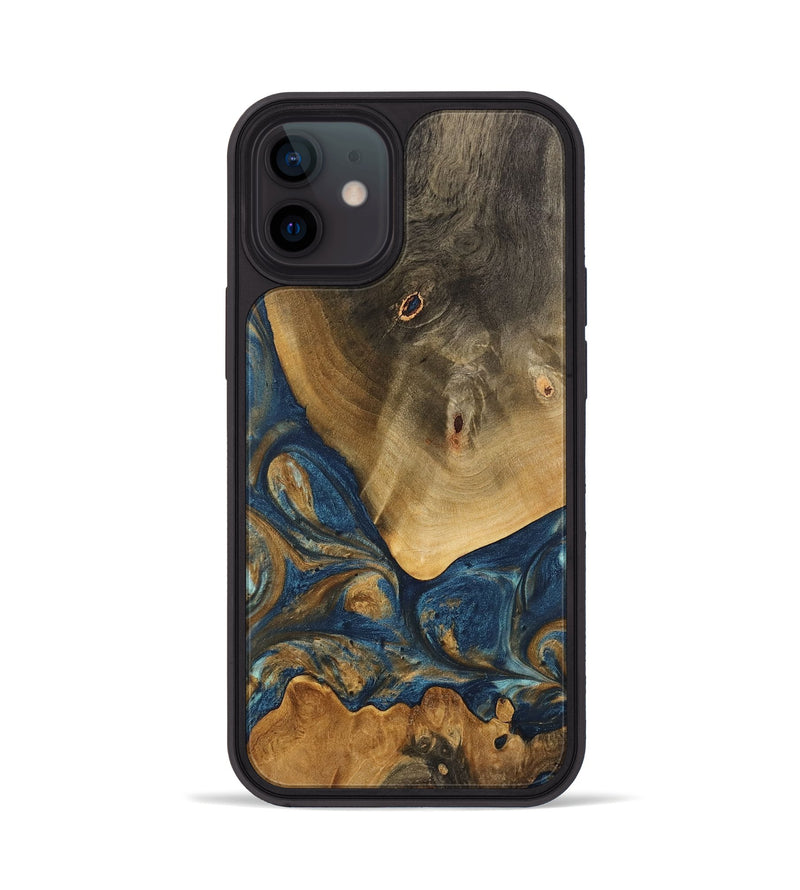 iPhone 12 Wood Phone Case - Kaiya (Teal & Gold, 746614)