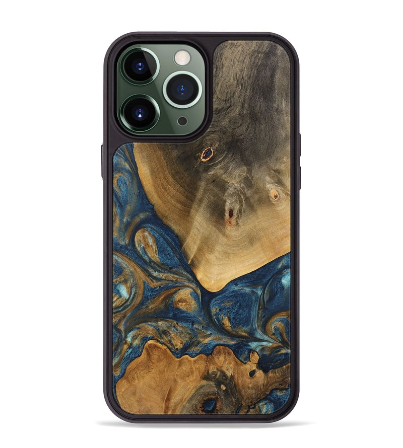 iPhone 13 Pro Max Wood Phone Case - Kaiya (Teal & Gold, 746614)