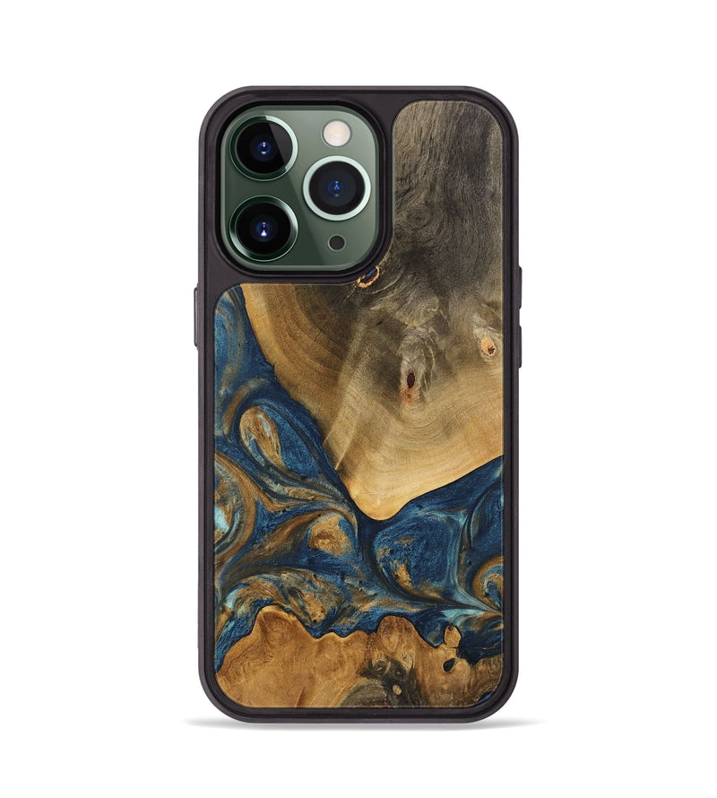 iPhone 13 Pro Wood Phone Case - Kaiya (Teal & Gold, 746614)