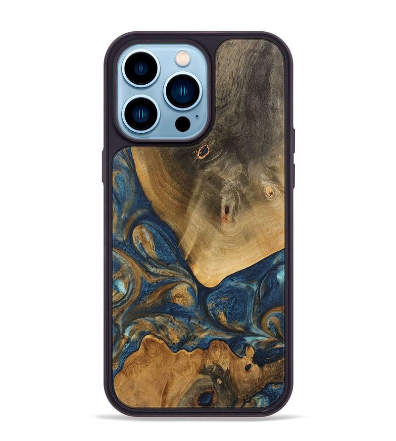 iPhone 14 Pro Max Wood Phone Case - Kaiya (Teal & Gold, 746614)